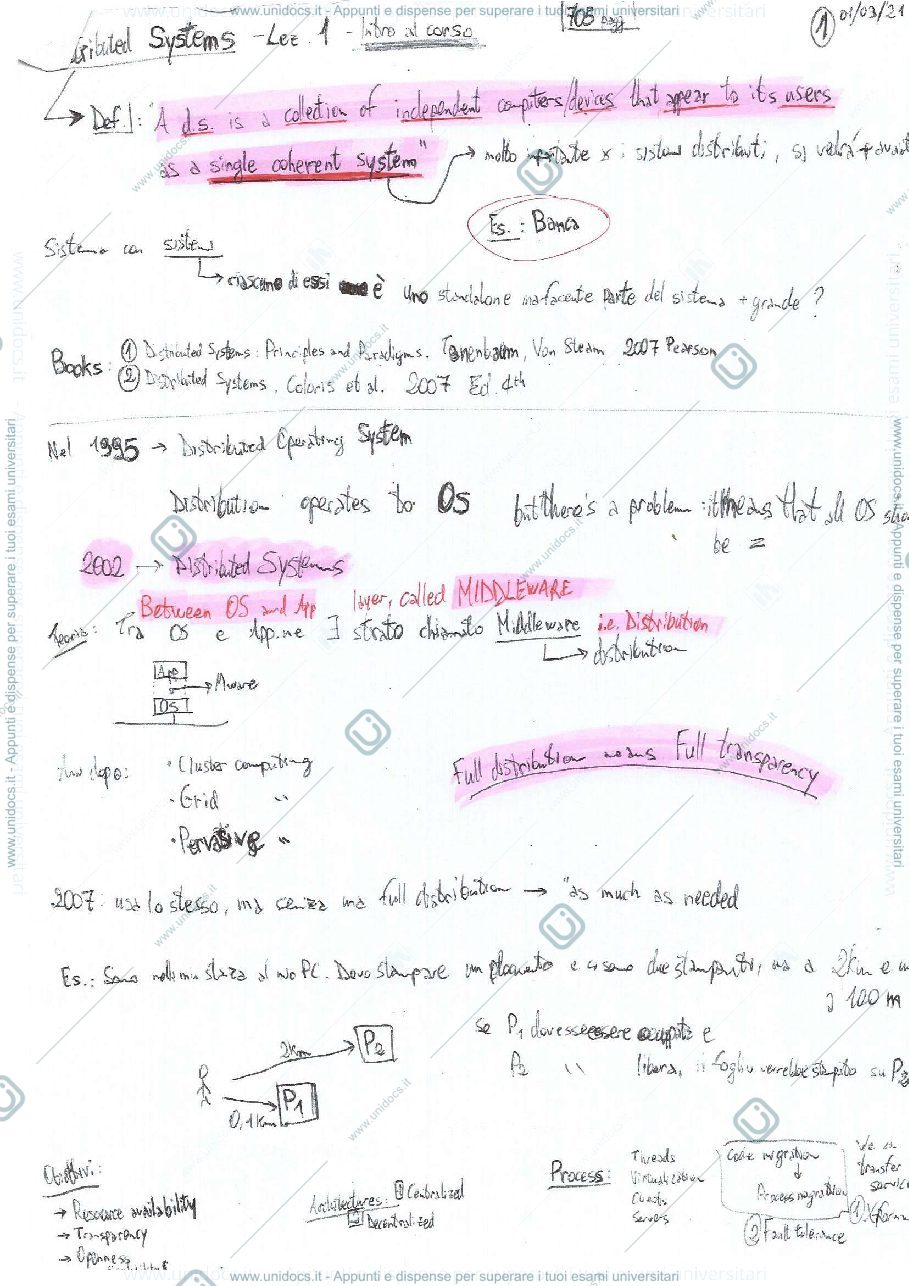 Anteprima pagina 1 — Distributed Systems - Sbobine Lezioni