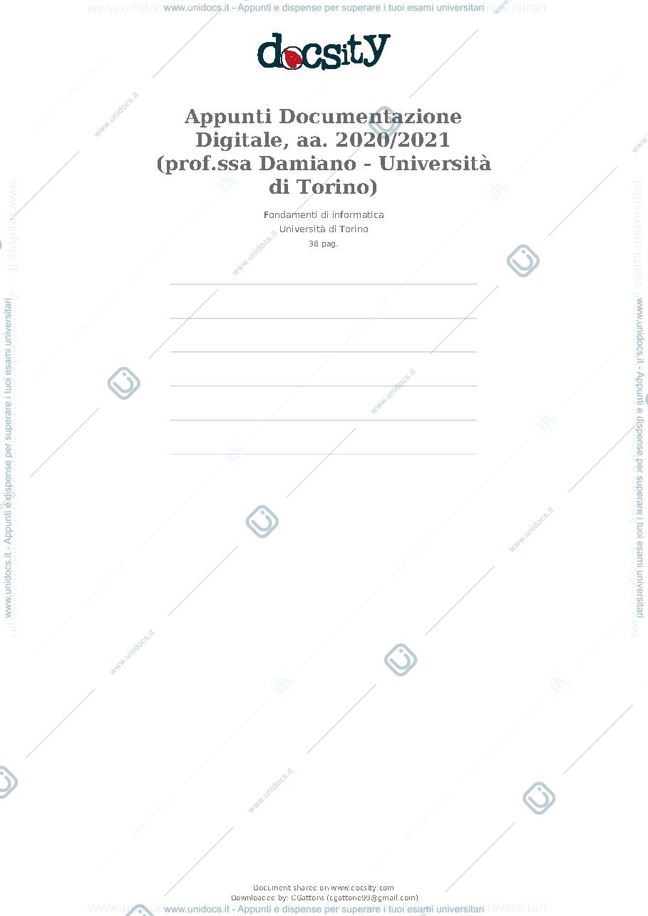 Anteprima pagina 1 — Appunti presi a lezione del corso "Documentazione digitale".  Prof.ssa R. Damiano