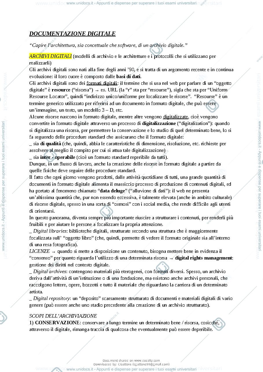 Anteprima pagina 2 — Appunti presi a lezione del corso "Documentazione digitale".  Prof.ssa R. Damiano