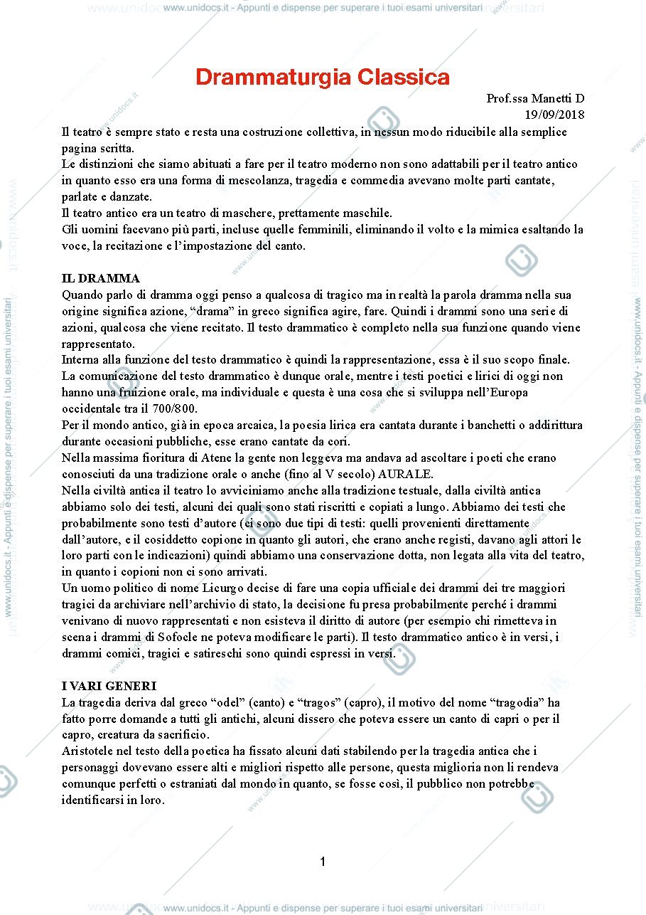 Anteprima pagina 1 — Drammaturgia Classica