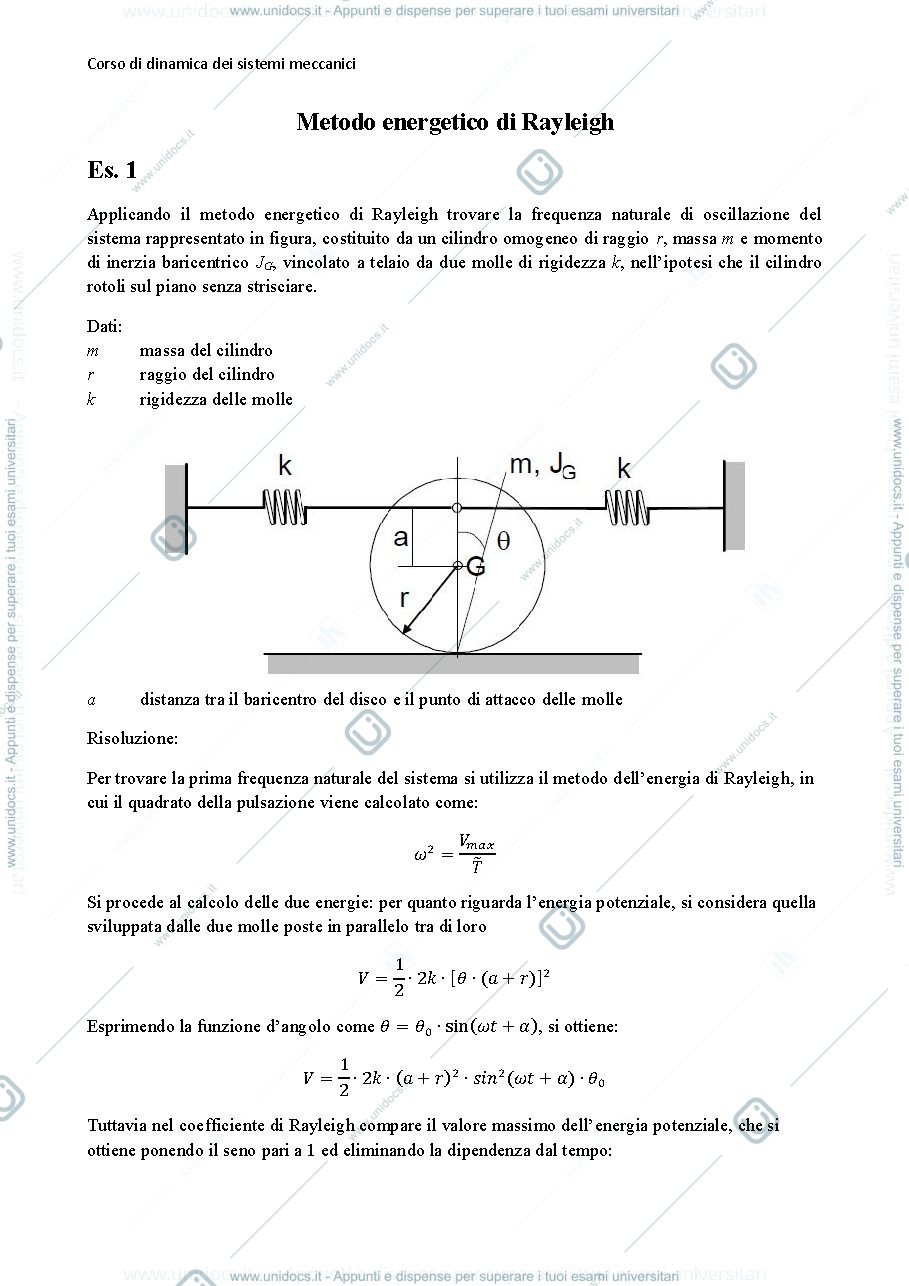 Anteprima pagina 1 — Metodo energetico di Rayleigh