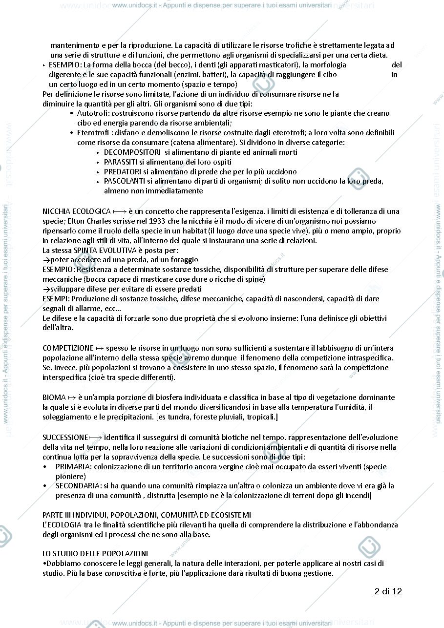 Anteprima pagina 2 — appunti di ecologia