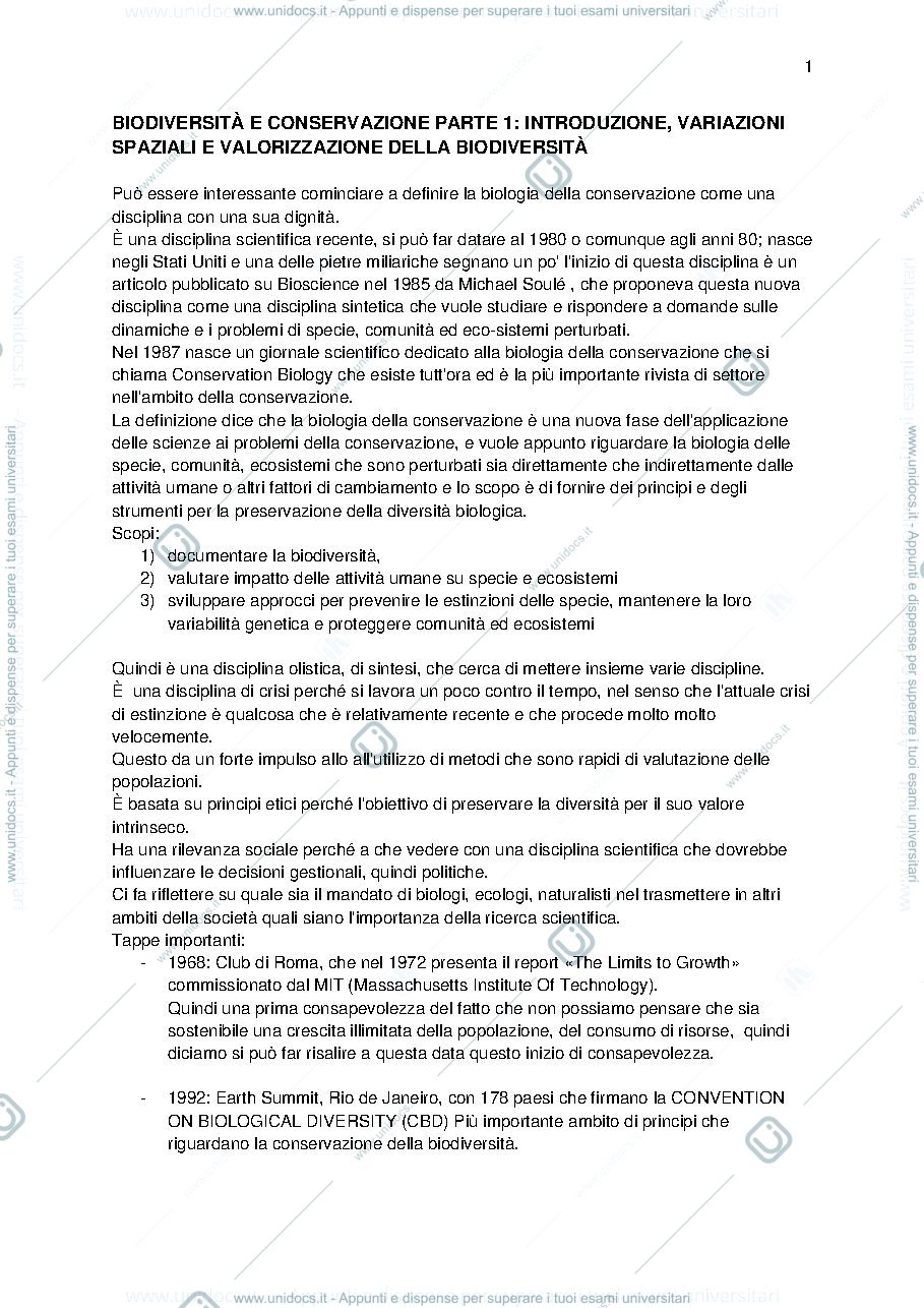 Anteprima pagina 1 — BIODIVERSITÀ E CONSERVAZIONE