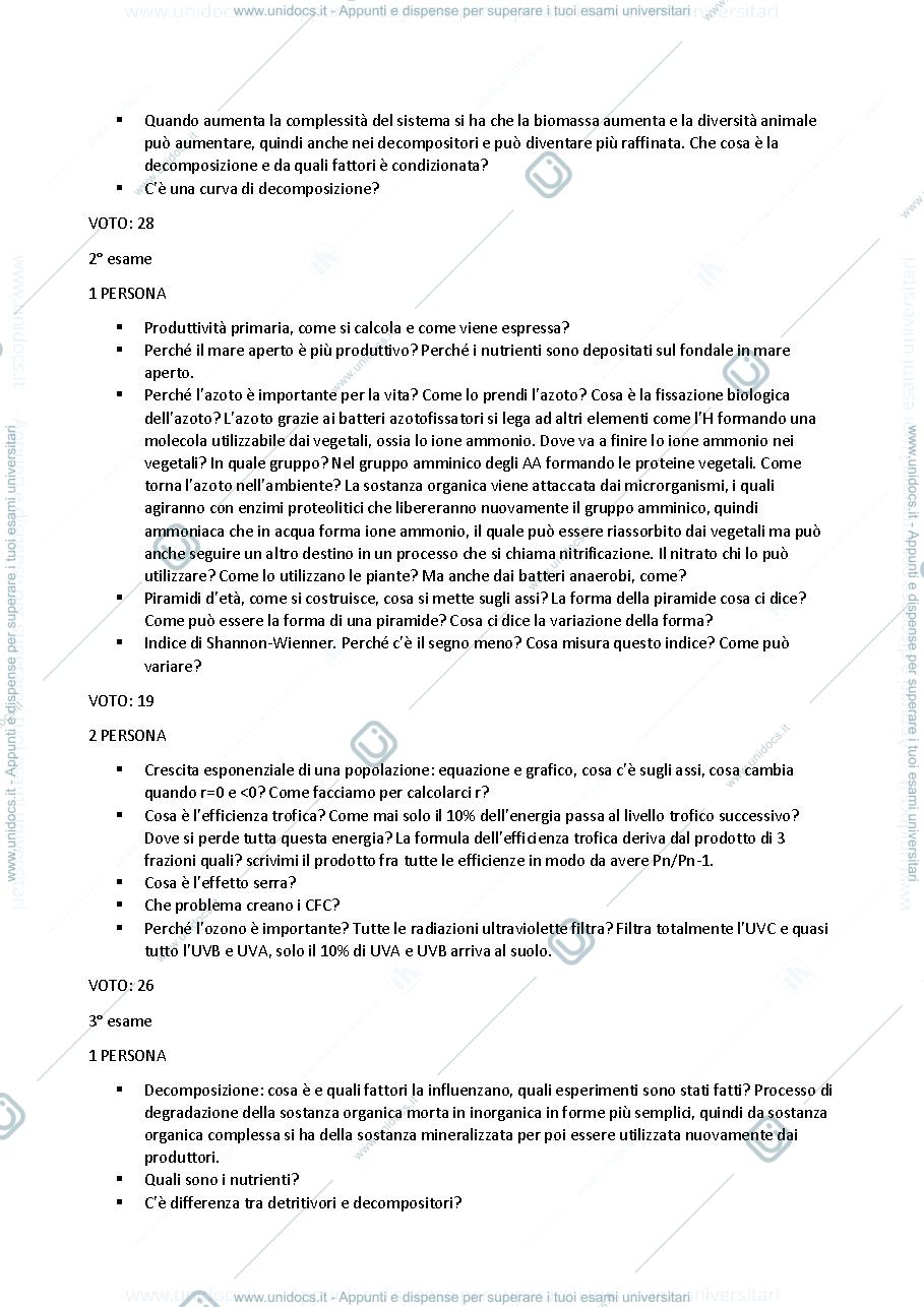 Anteprima pagina 3 — domande  esame di ecologia