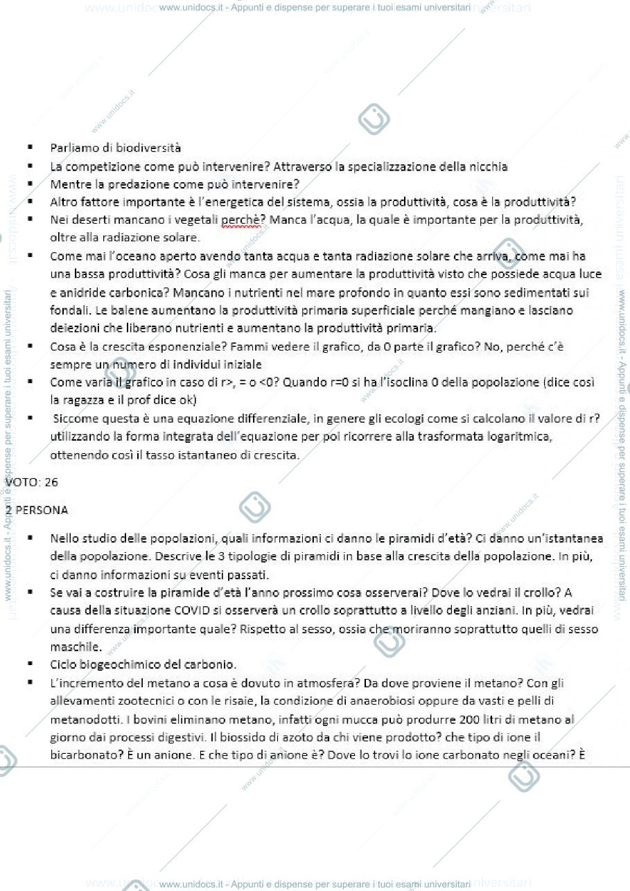 Anteprima pagina 1 — domande esame ecologia