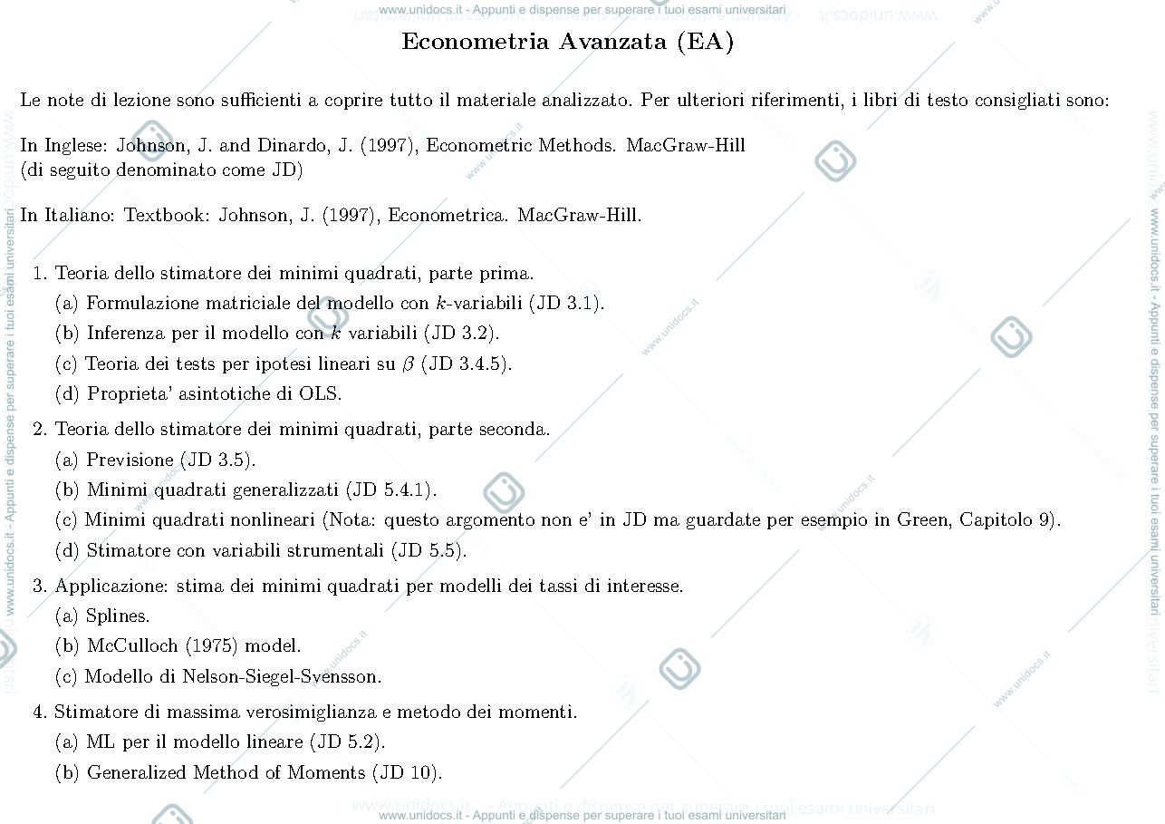Anteprima pagina 1 — Econometria Avanzata