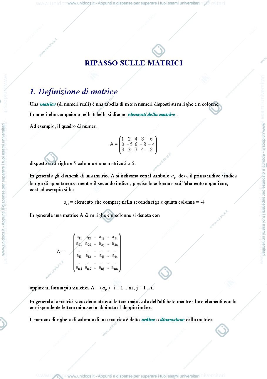 Anteprima pagina 1 — Ripasso matrici