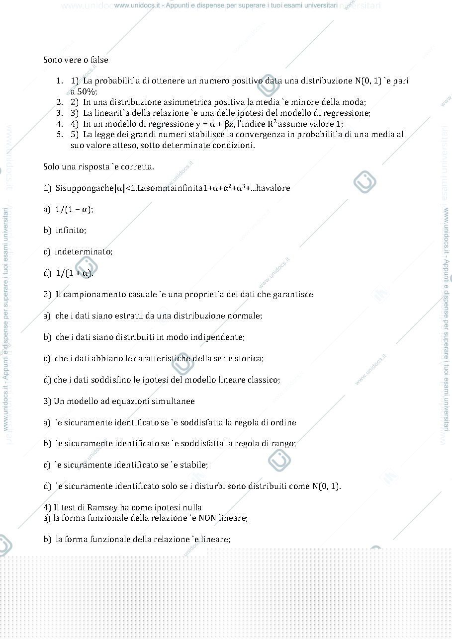 Anteprima pagina 1 — ESAME ECONOMETRIA 2019
