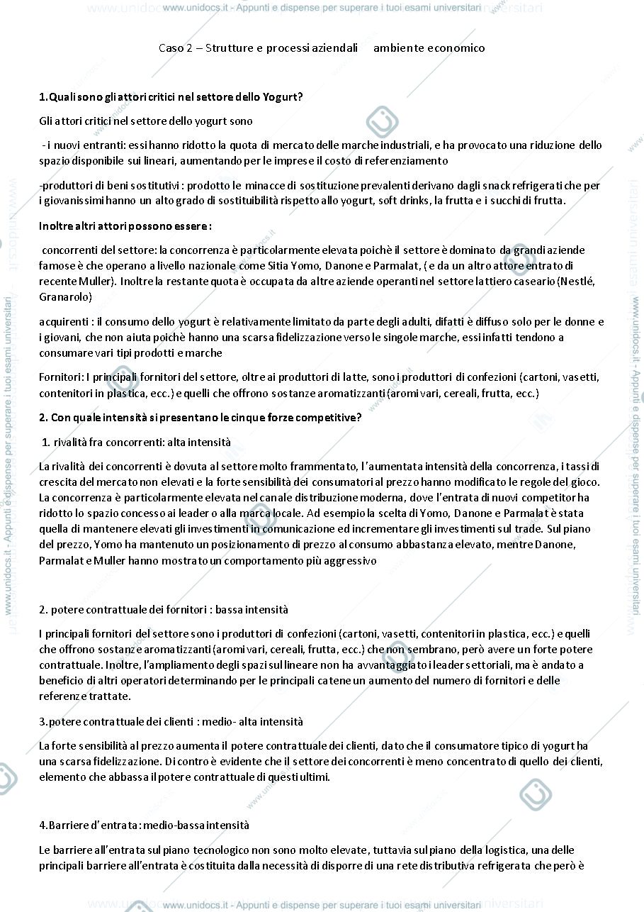 Anteprima pagina 1 — Caso settore dello yogurt 
