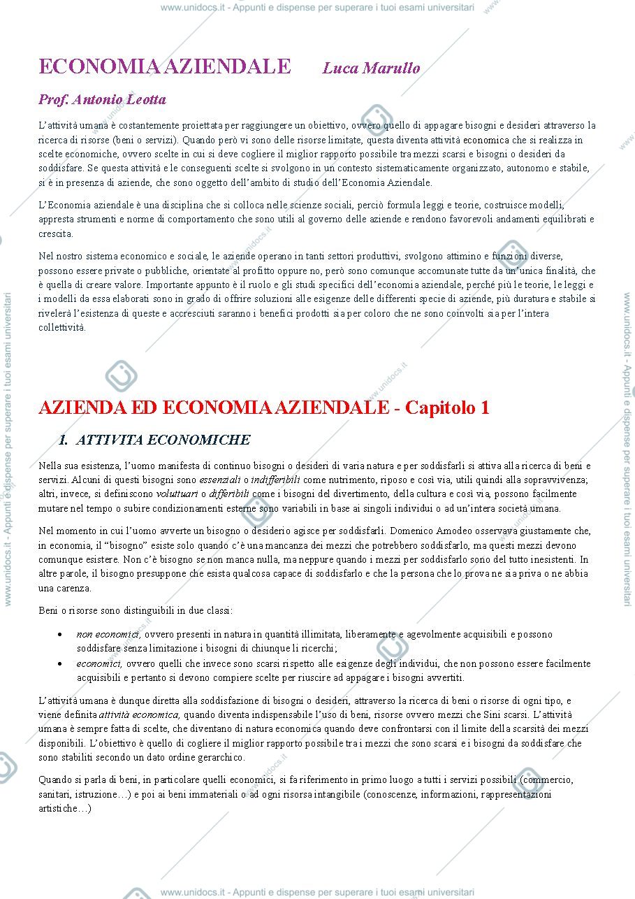 Anteprima pagina 1 — Riassunto completo ECONOMIA AZIENDALE corso F-O
