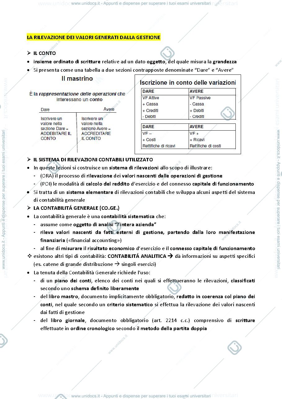 Anteprima pagina 1 — La rilevazione dei valori generati dalla gestione