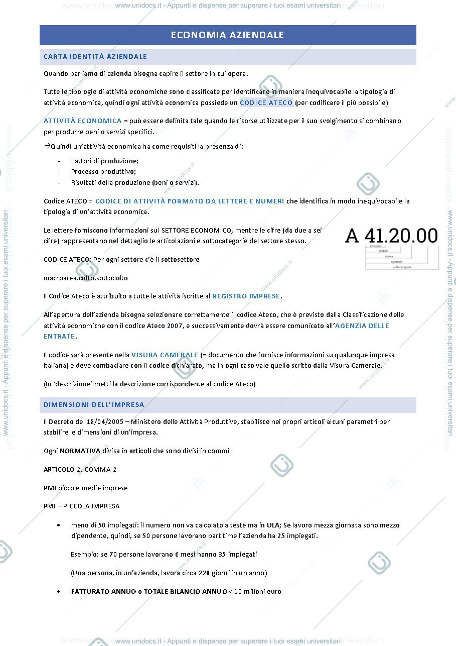 Anteprima pagina 1 — Appunti Economia Aziendale prof. Aprile