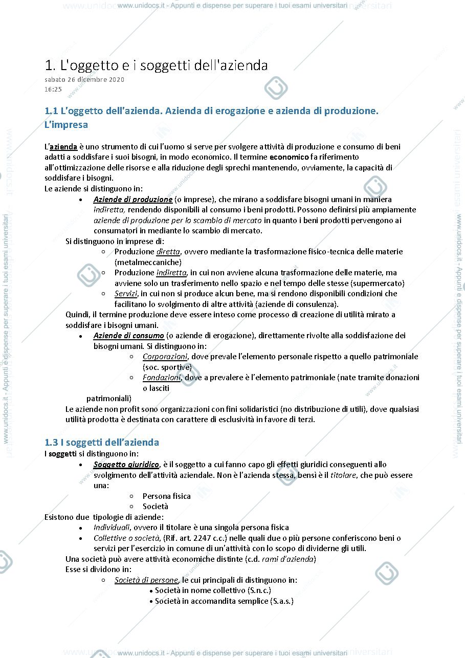 Anteprima pagina 1 — Economia Aziendale