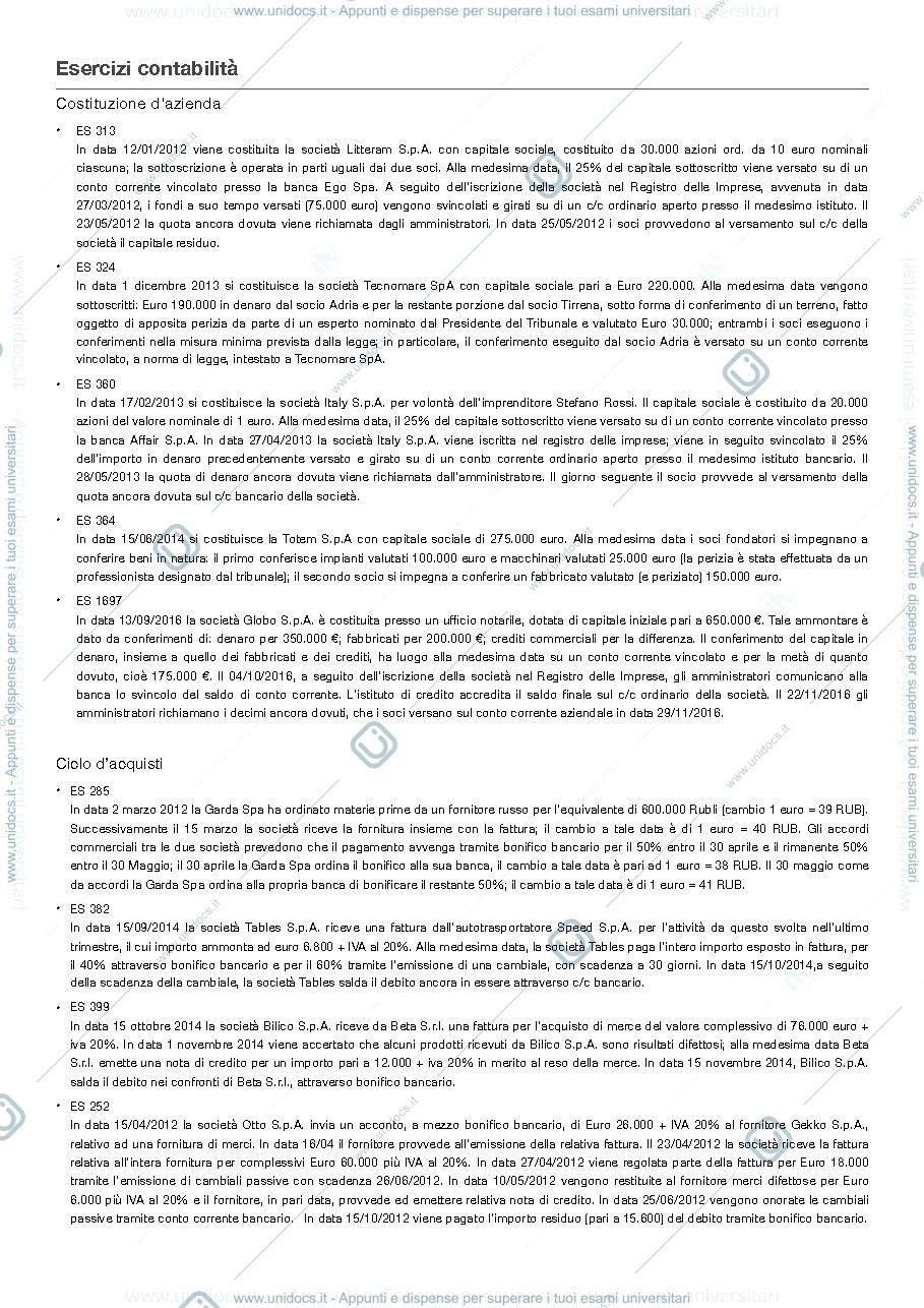 Anteprima pagina 1 — Elenco esercizi di contabilità - Marta Marsilio