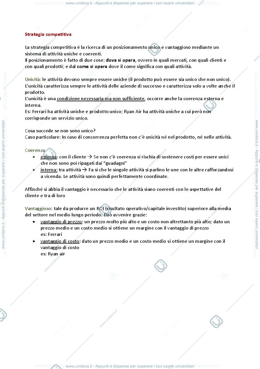 Anteprima pagina 1 — Appunti di strategia competitiva classe 02
