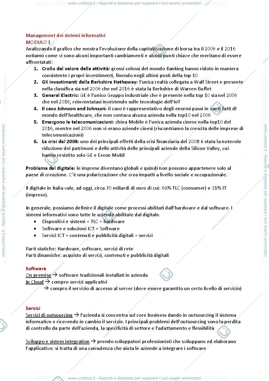 Anteprima pagina 1 — Management dei sistemi informativi