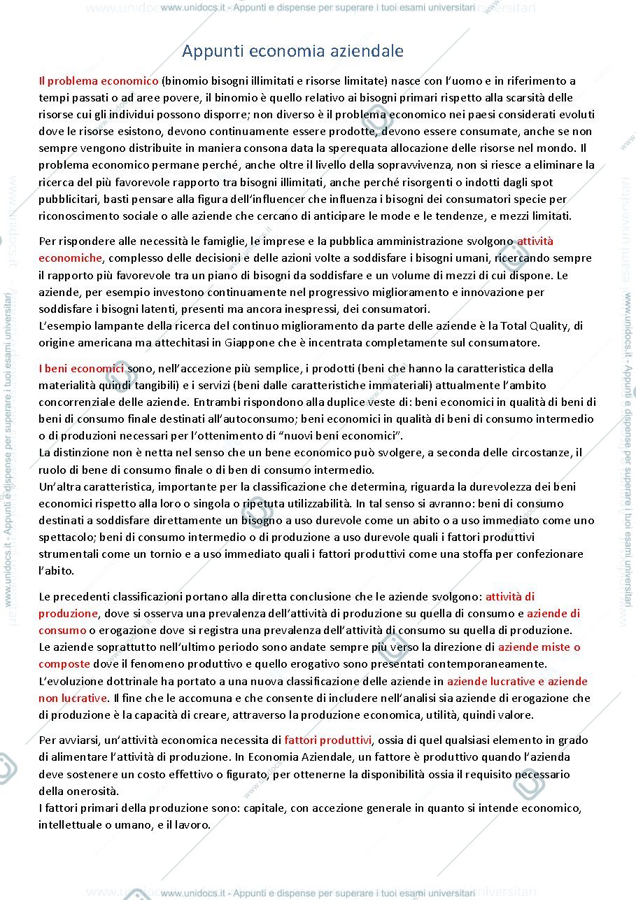Anteprima pagina 1 — Appunti economia aziendale e principi di contabilità primo parziale