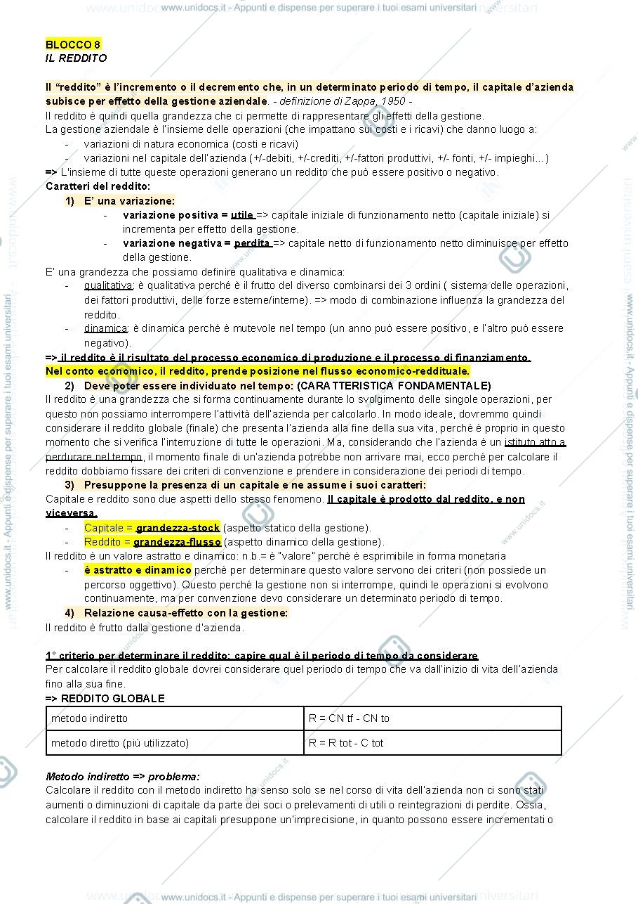 Anteprima pagina 1 — IL REDDITO, IL CAPITALE E I PROCESSI DI FINANZIAMENTO