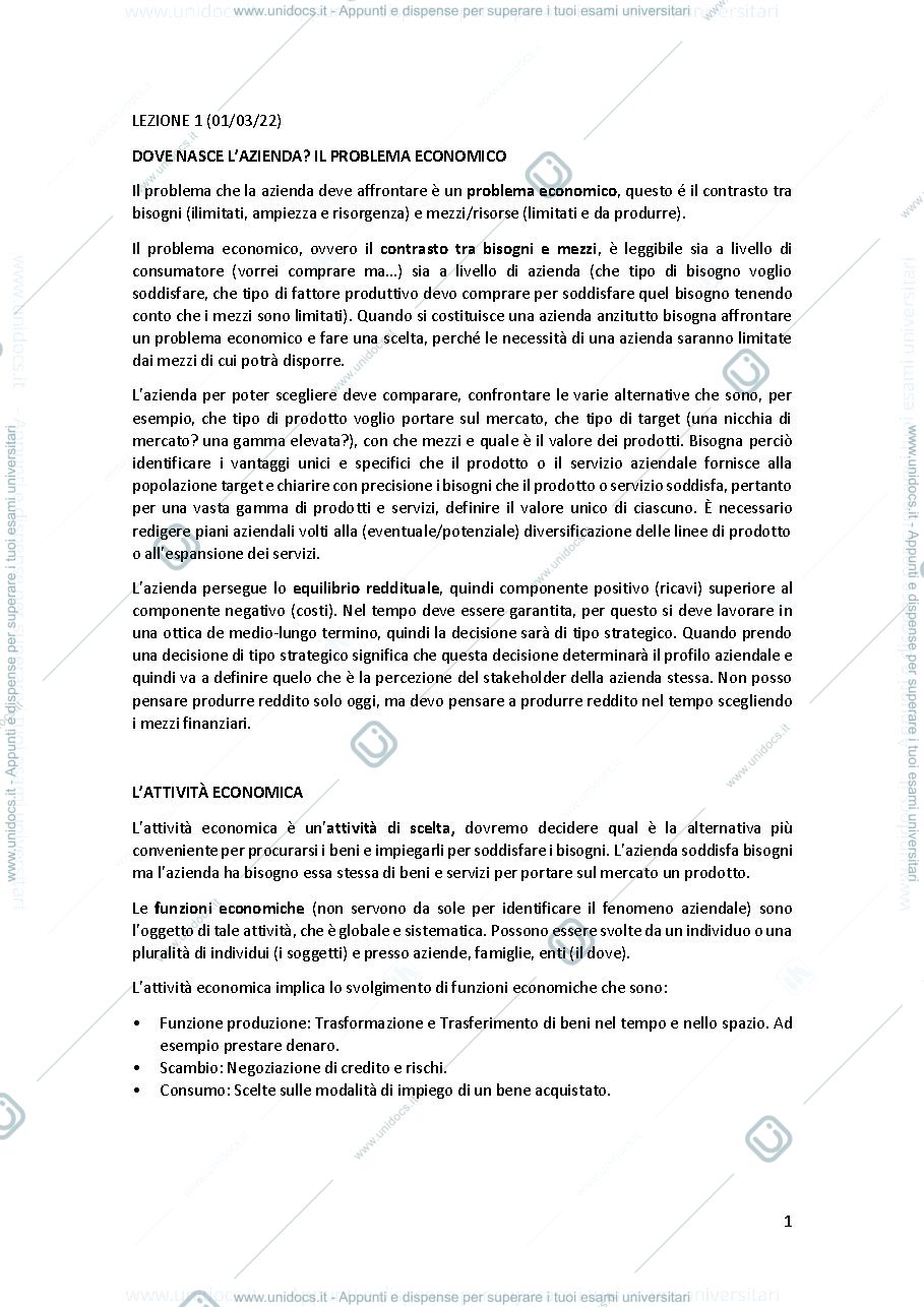 Anteprima pagina 1 — Appunti economia aziendale (prima parte) - VOTO 29,5