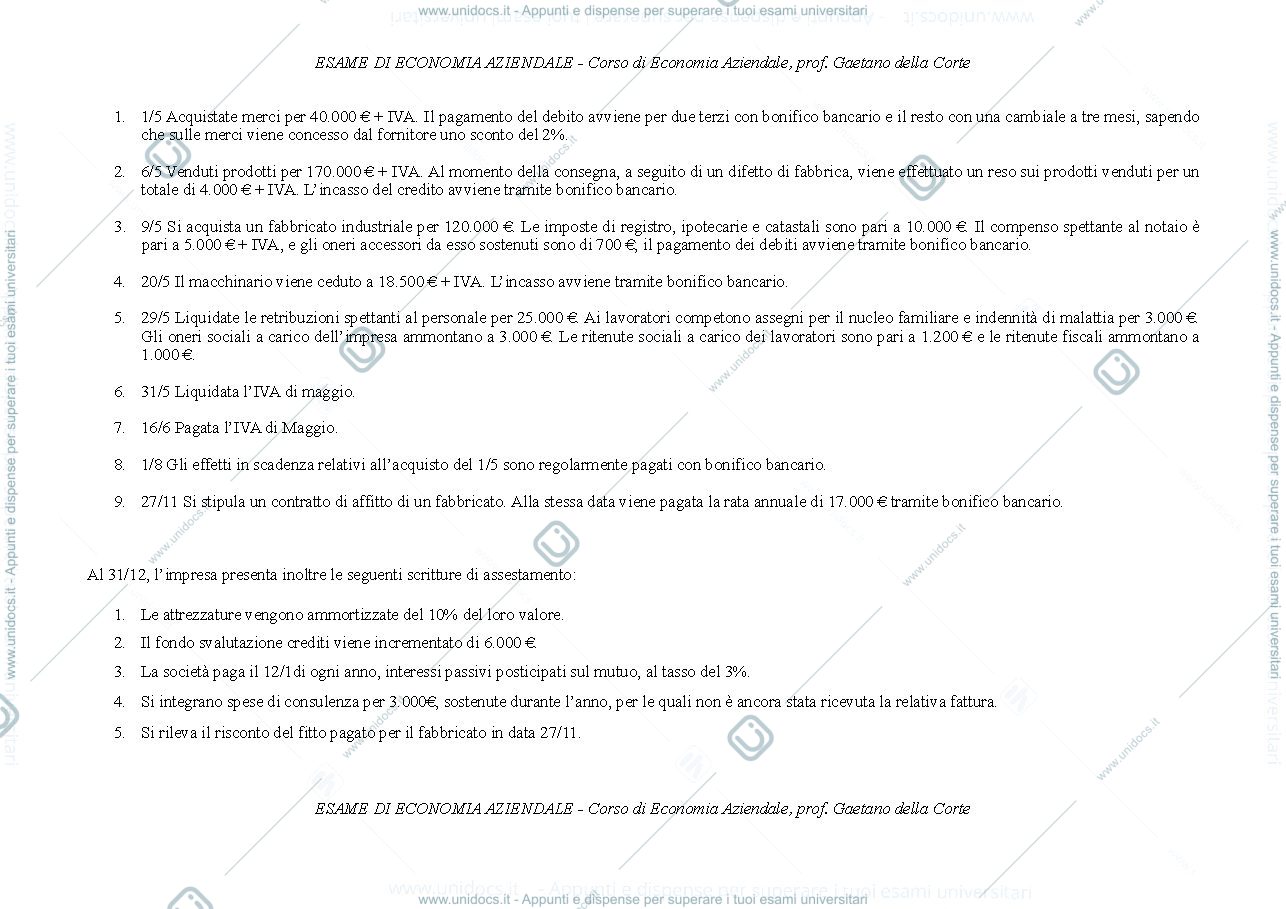 Anteprima pagina 2 — FAC SIMILE ESAME ECONOMIA AZIENDALE
