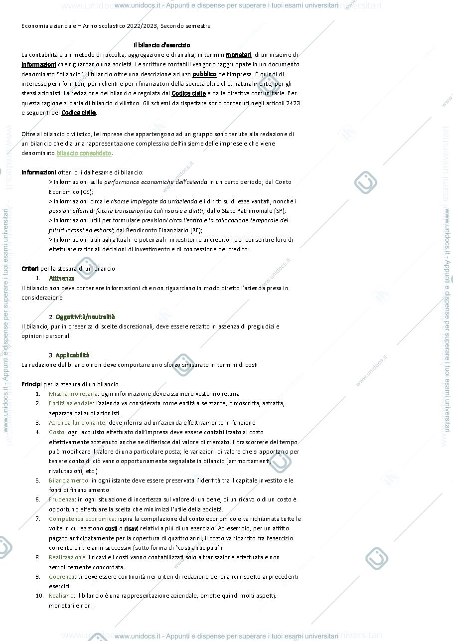 Anteprima pagina 1 — Appunti economia aziendale