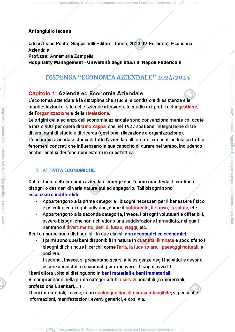 Anteprima pagina 1 — Dispense - ECONOMIA AZIENDALE