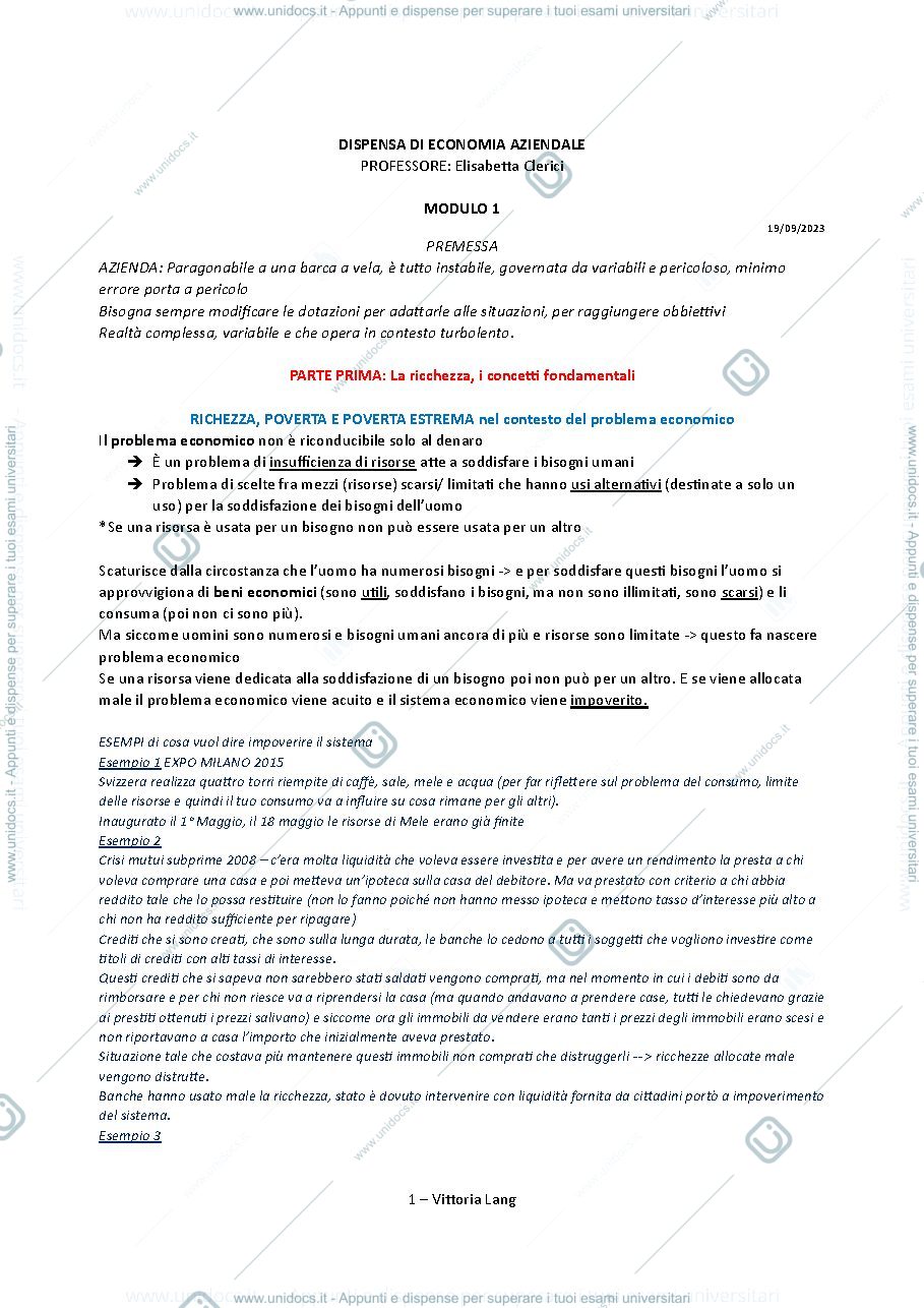 Anteprima pagina 1 — riassunti economia aziendale 