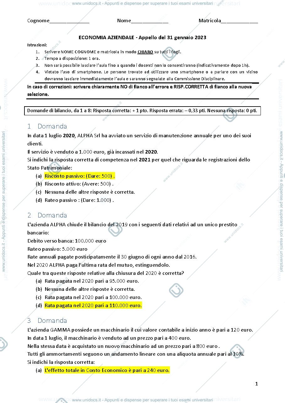 Anteprima pagina 1 — Esame 1 appello 2023