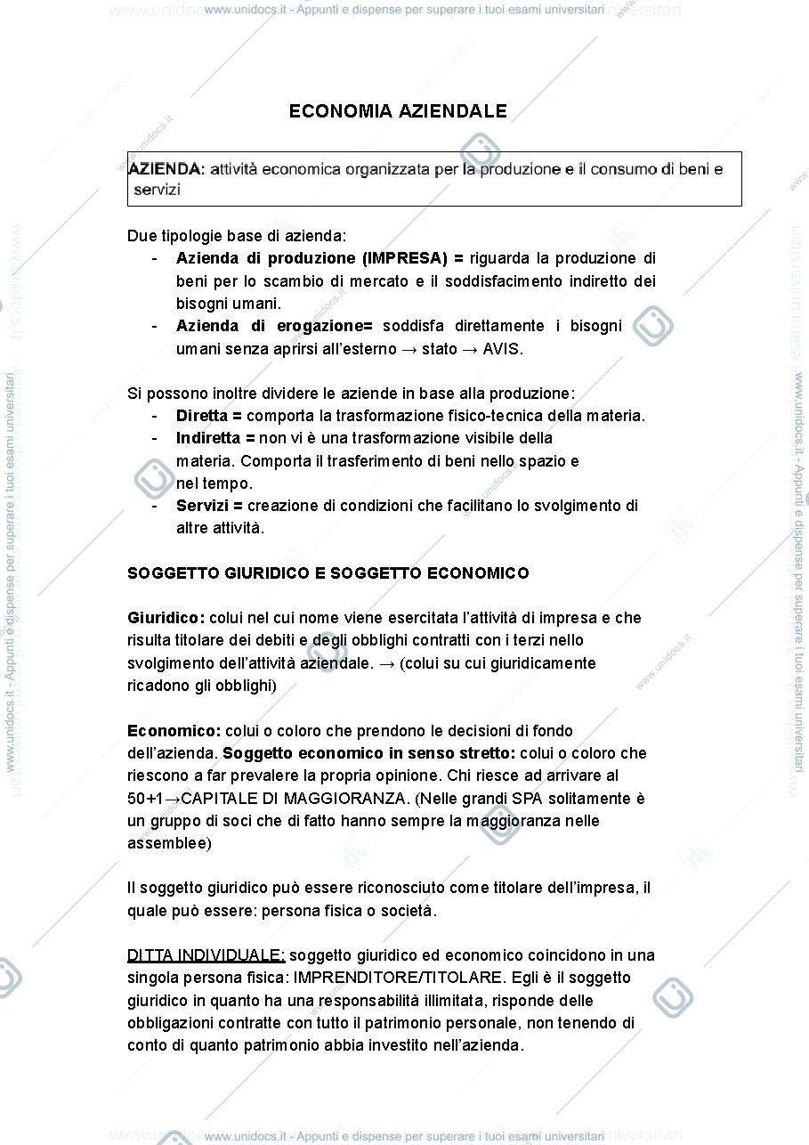 Anteprima pagina 1 — Appunti Economia Aziendale