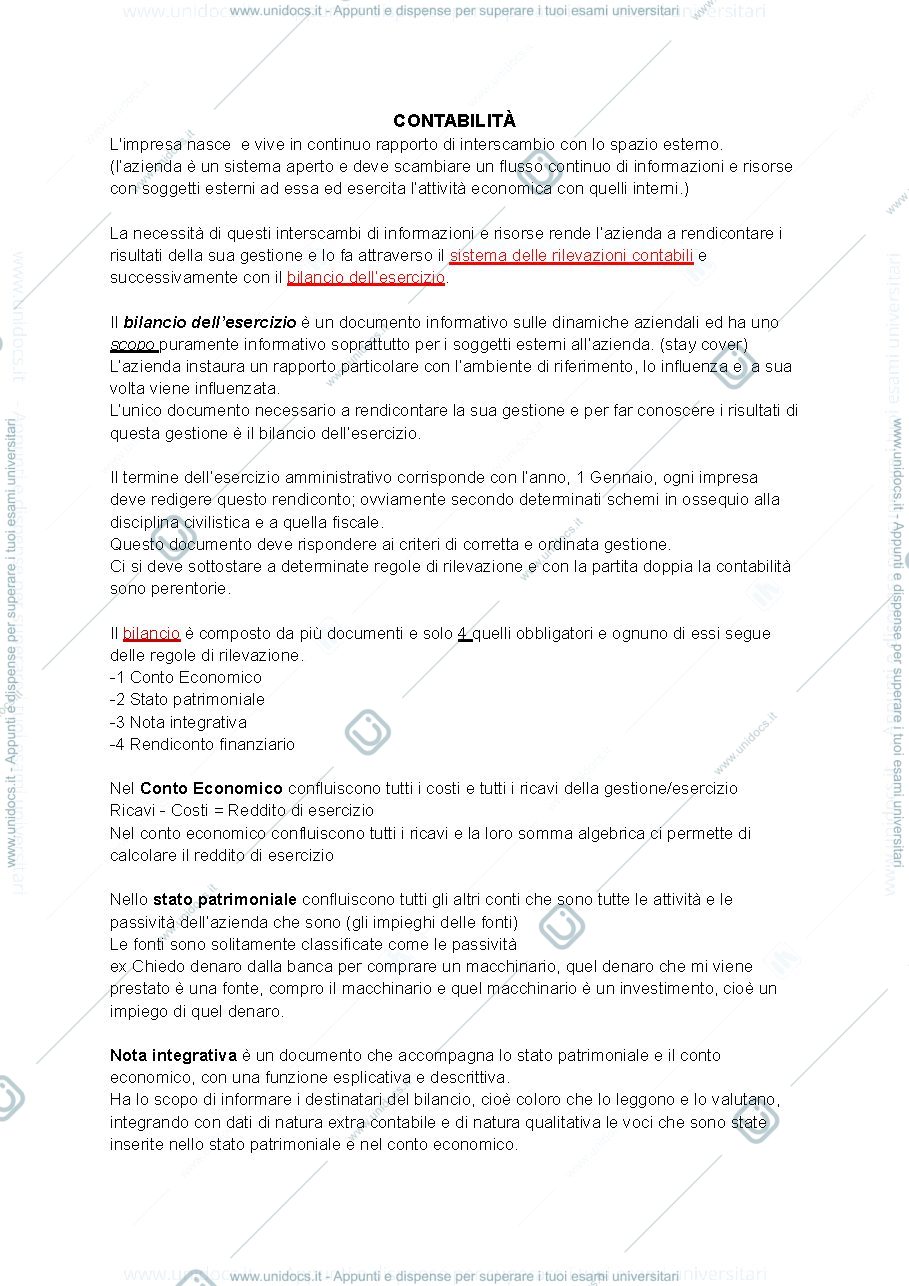 Anteprima pagina 1 — Appunti contabilità 