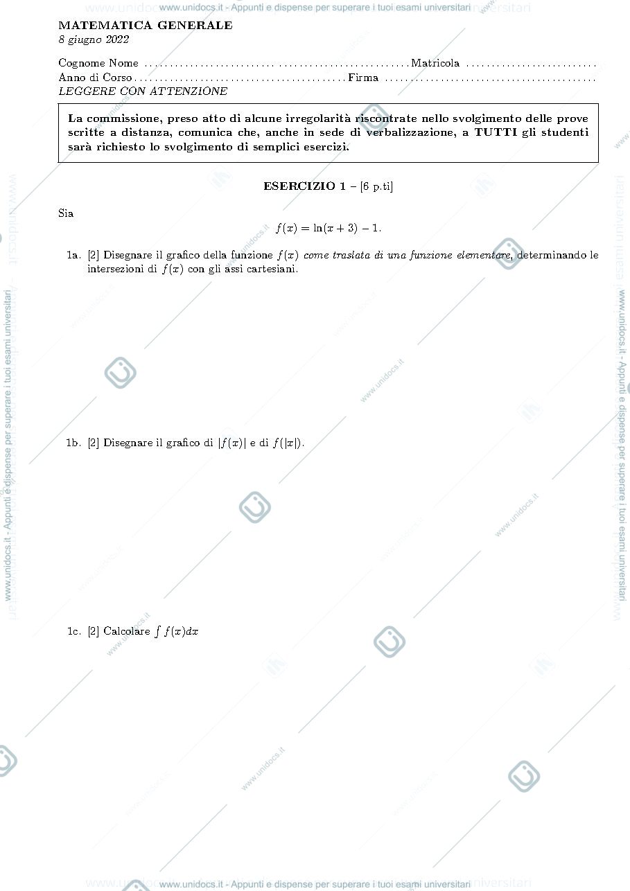Anteprima pagina 1 — Prova matematica