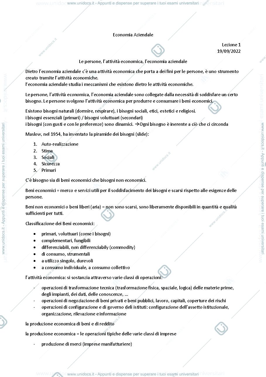 Anteprima pagina 1 — prime lezioni Economia aziendale 