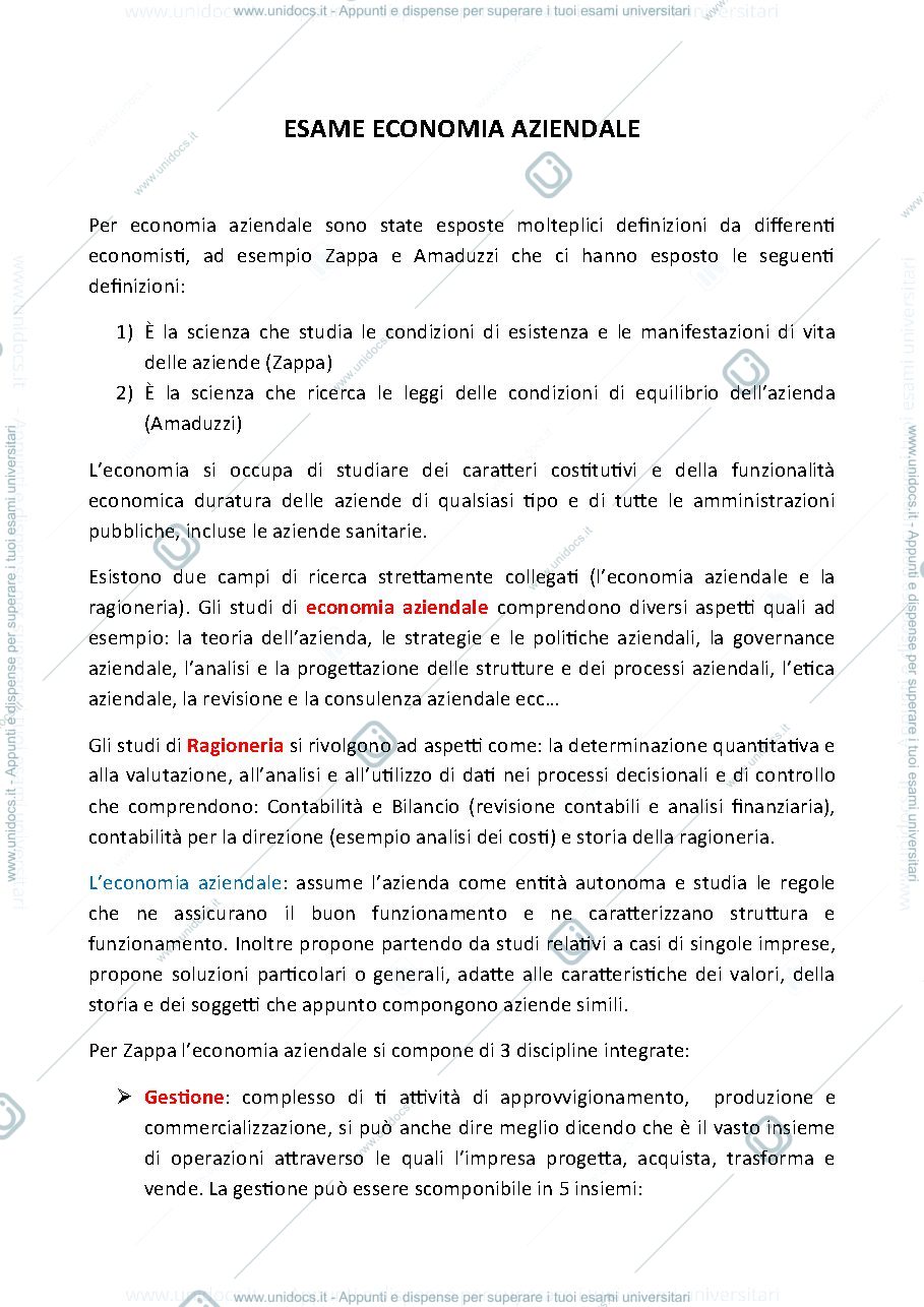 Anteprima pagina 1 — riassunti economia aziendale