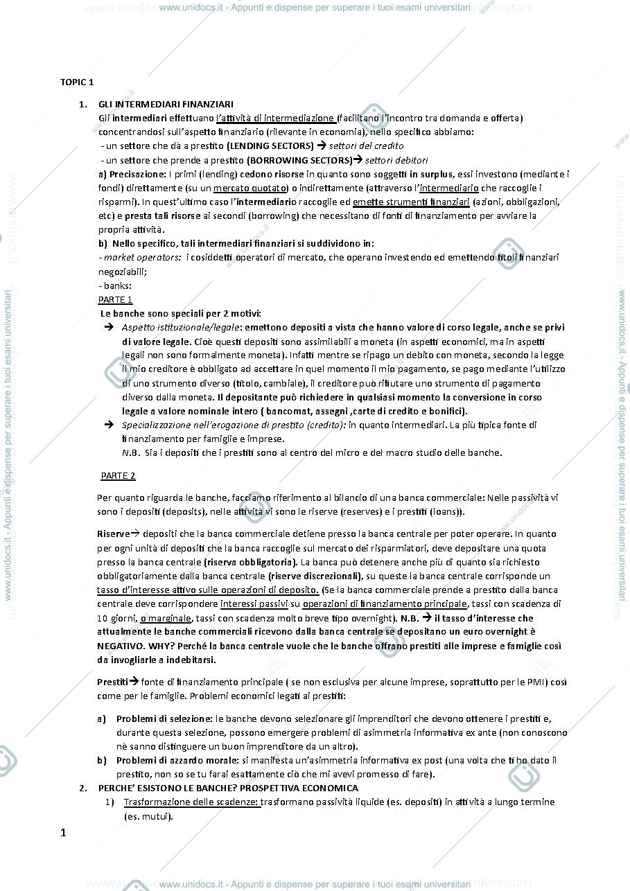 Anteprima pagina 1 — Economia bancaria 1 parte