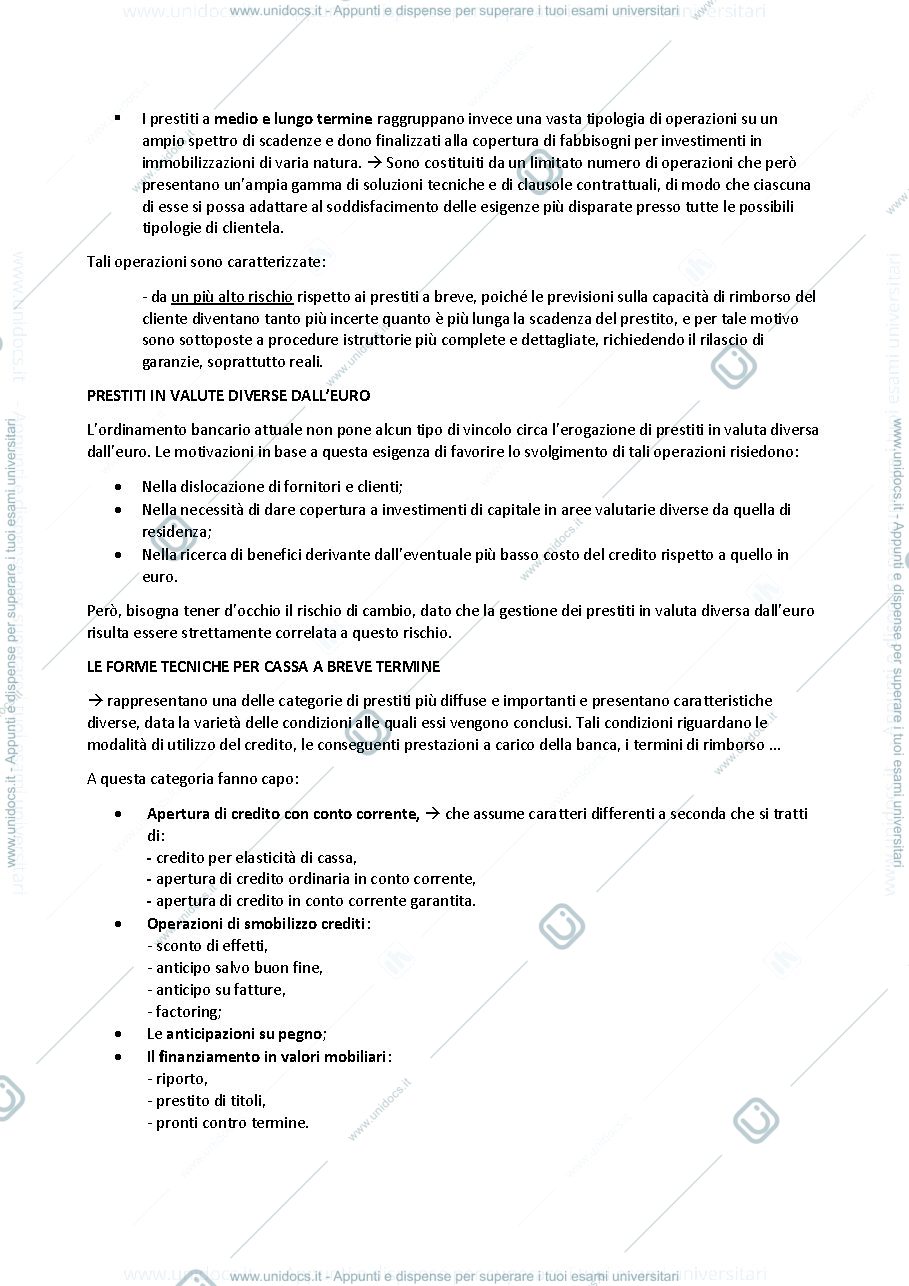 Anteprima pagina 2 — Le forme tecniche dei prestiti bancari. 