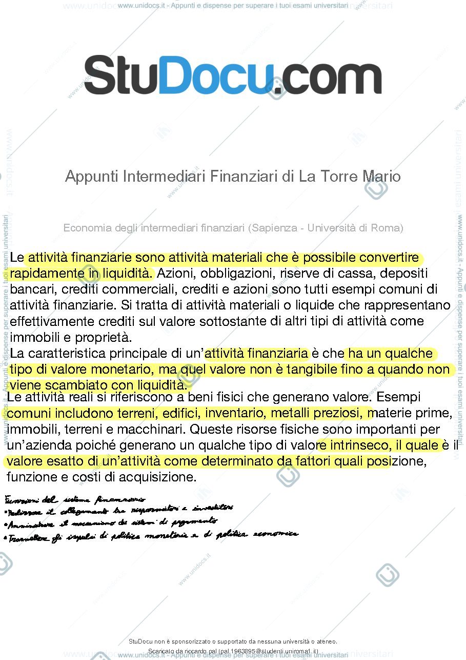 Anteprima pagina 1 — Economia degli intermediari finanziari