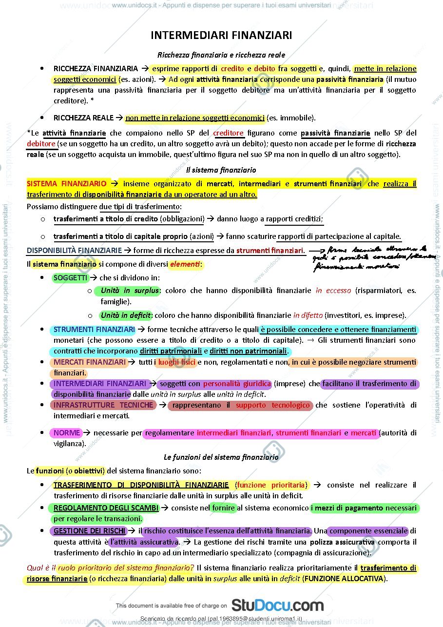 Anteprima pagina 2 — Economia degli intermediari finanziari