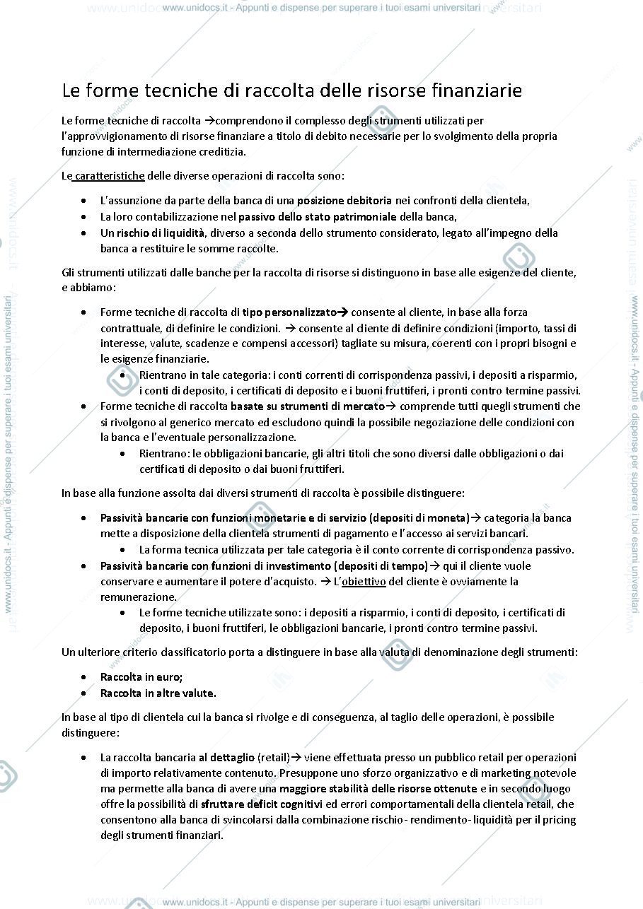 Anteprima pagina 1 — Le forme tecniche di raccolta delle risorse finanziarie 