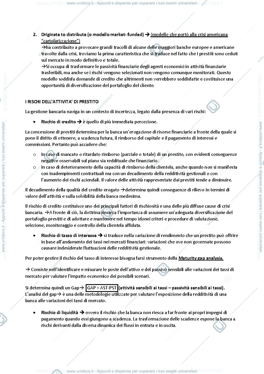 Anteprima pagina 2 — I prestiti nell'economia della banca. La funzione di intermediazione.