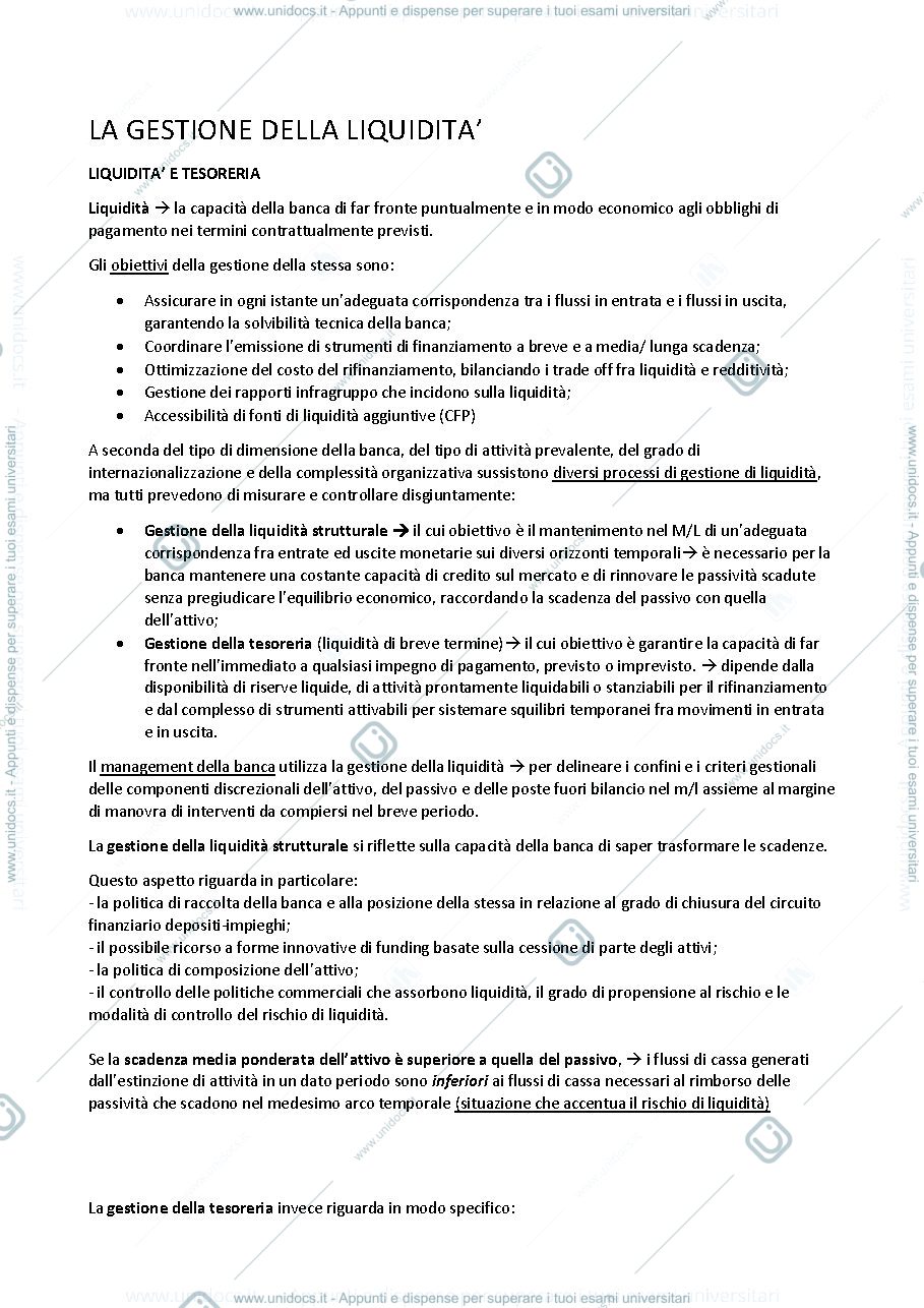 Anteprima pagina 1 — La gestione della liquidità. 