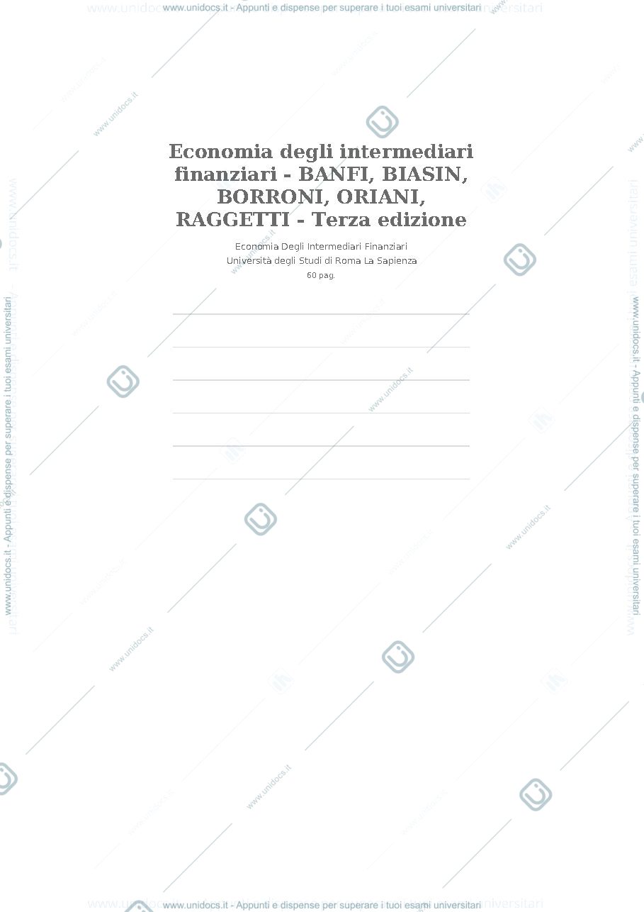 Anteprima pagina 1 — Riassunto intermediari finanziari libro biasin-banfi-saggetti