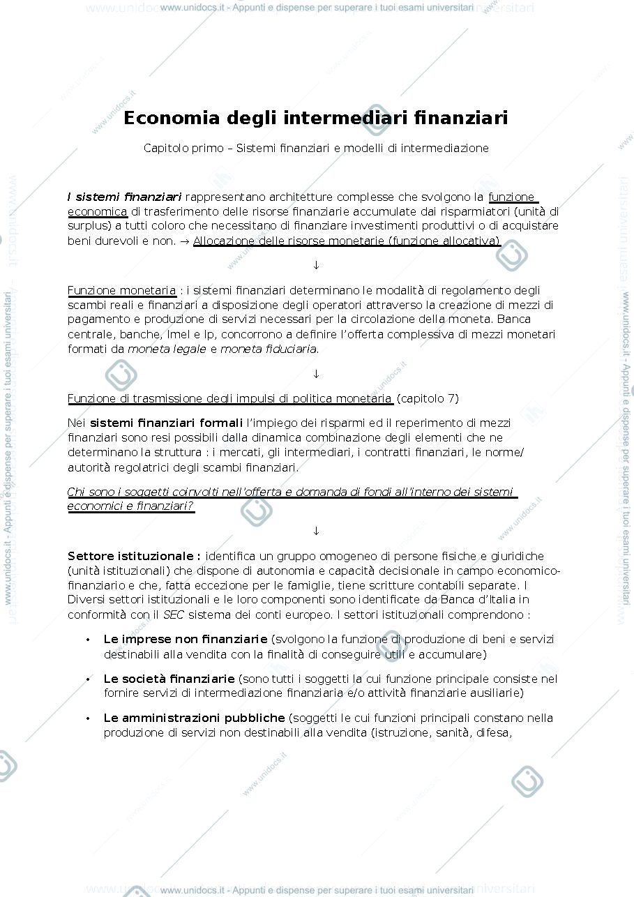 Anteprima pagina 2 — Riassunto intermediari finanziari libro biasin-banfi-saggetti