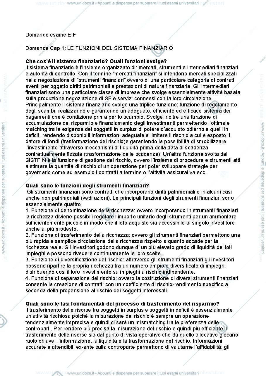 Anteprima pagina 1 — Quesiti esame Economia degli Intermediari finanziari
