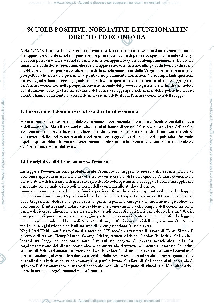 Anteprima pagina 1 — Scuole positive, normative e funzionali - Appunti di Eci