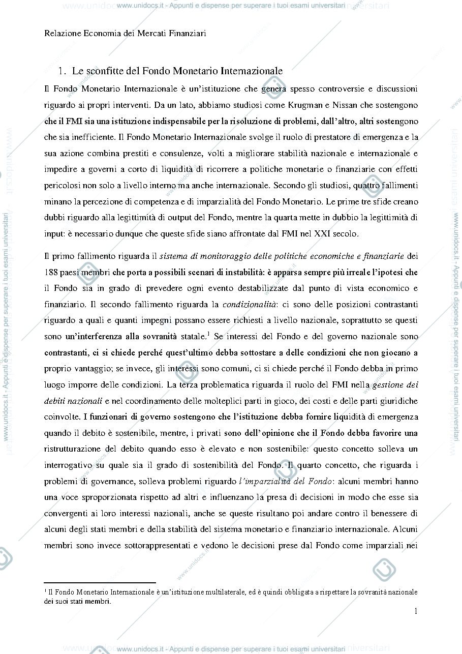 Anteprima pagina 1 — Paper "Le sconfitte del Fondo Monetario Internazionale"