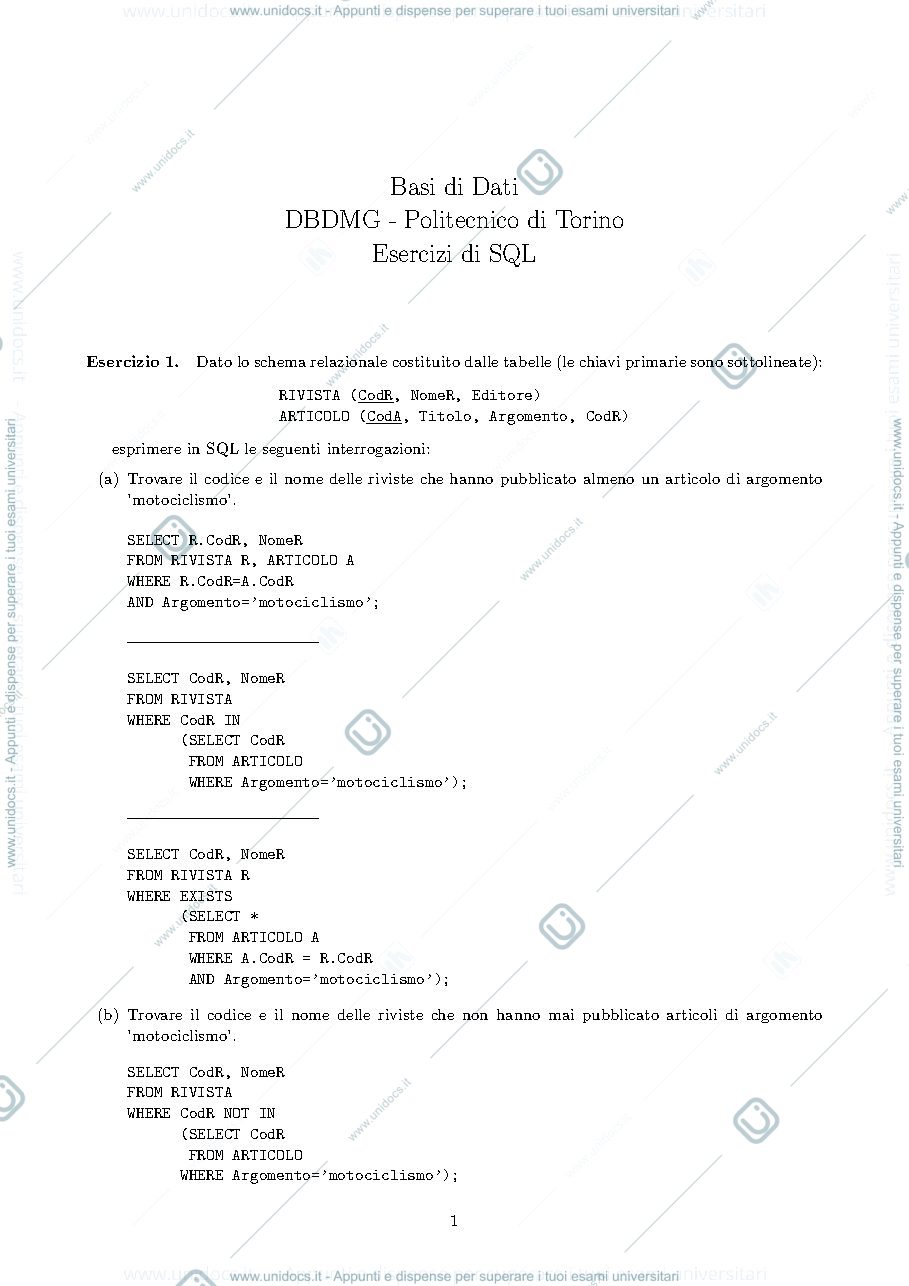 Anteprima pagina 1 — Sql base di dati