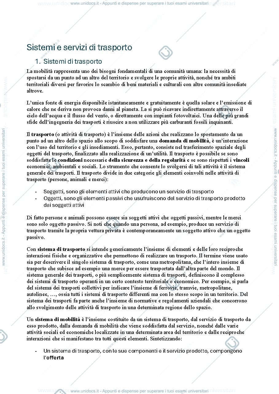 Anteprima pagina 1 — Economia dei trasporti - dispensa riassunta