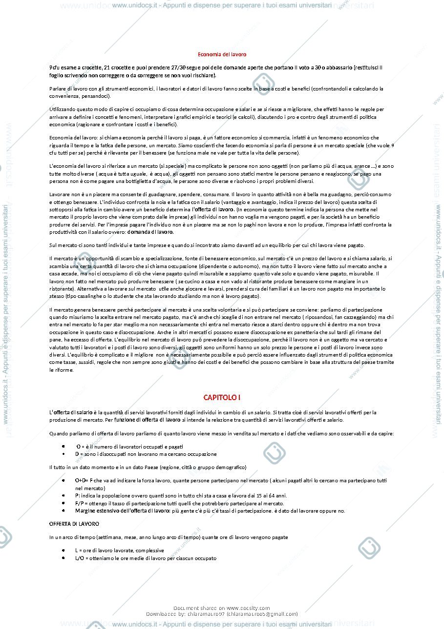 Anteprima pagina 1 — economia del lavoro 