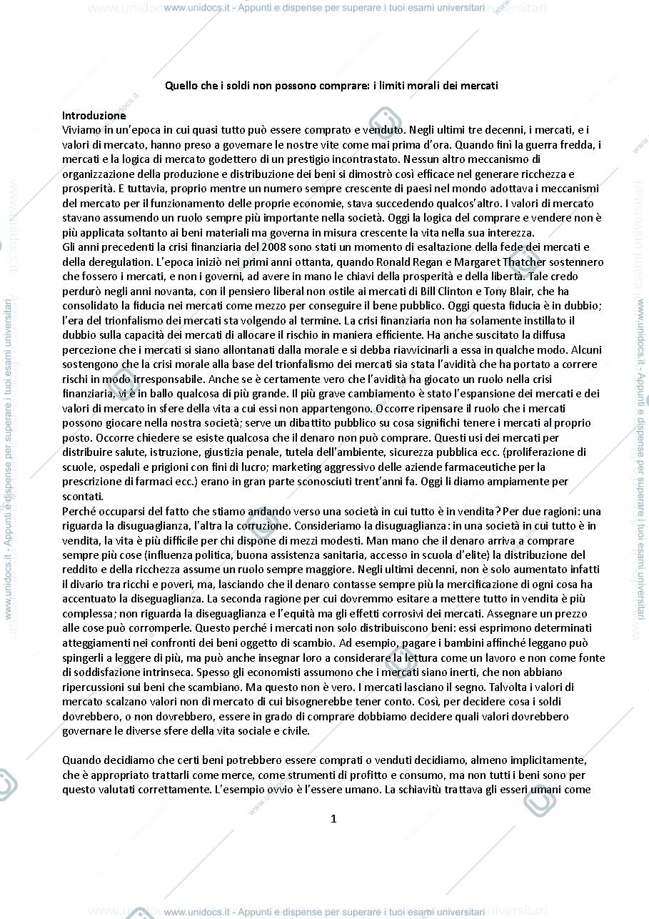 Anteprima pagina 1 — quello che i soldi non possono comprare