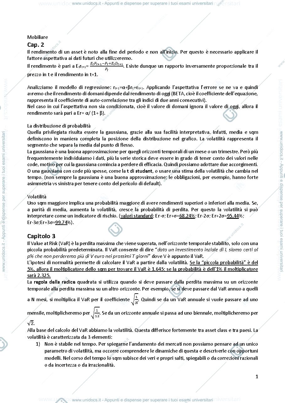 Anteprima pagina 1 — Riassunti libro "Investimenti finanziari"